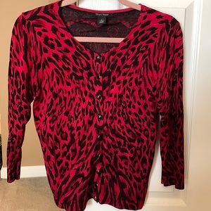 White House Black Market Red and Black Cardigan Size Small.
